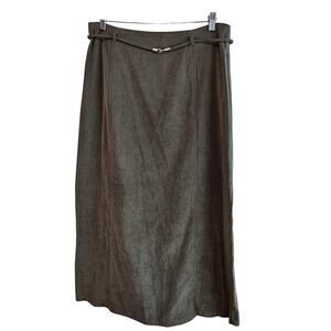 Vintage 90s Midi Skirt Womens Size 14 Green Faux Suede Preppy Pencil Retro